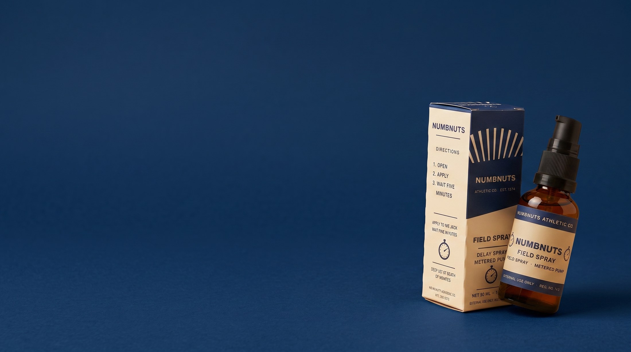 The Field Spray carton and amber bottle on a navy ground